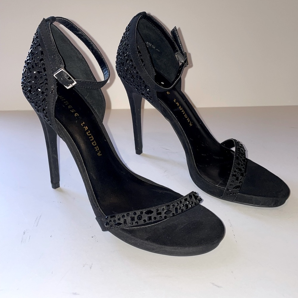 Chinese Laundry Black Rhinestone Heels 8